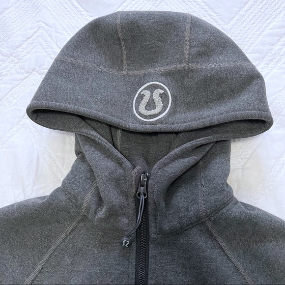 Lululemon Gray Grey Scuba Hoodie Sweatshirt Full Zip Dark Heathered White logo 4 - Picture 2 of 6
